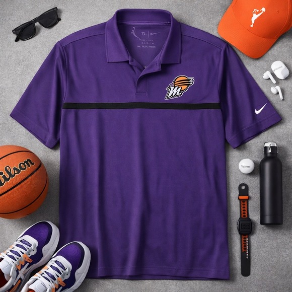Nike Tops - Nike Phoenix Mercury WNBA Dri-Fit Polo XL Purple Black Stripe Embroidered Logo